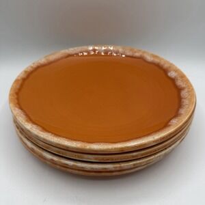 Set of 4 Vintage Hull Tangerine Orange Drip Glaze Dinner Plates 10.5" Round USA‎